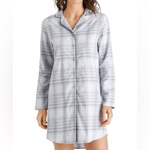 $238 NWT Hanro “Edda” Cotton Flannel Sleep Shirt in Grey Check Sz X-Small